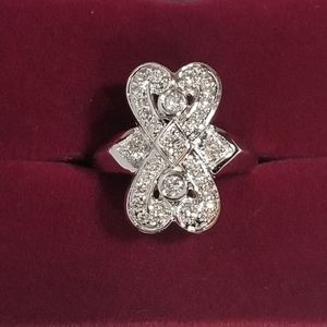14k White Gold Double Hearted Diamond Ladies Ring